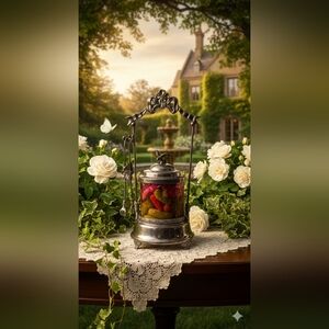 Antique Victorian Silver Plate Pickle Castor Cranberry Glass Bird Finial